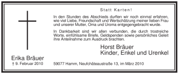 Traueranzeige von Erika Bräuer von WESTFÄLISCHER ANZEIGER