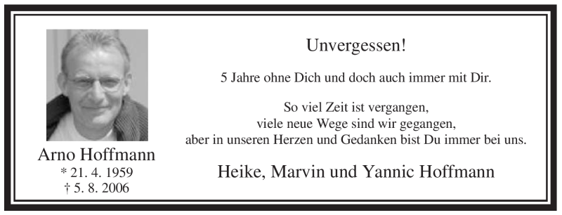  Traueranzeige für Arno Hoffmann vom 05.08.2011 aus WESTFÄLISCHER ANZEIGER
