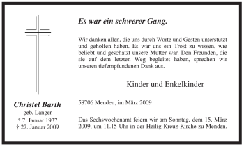 Traueranzeige von Christel Barth von WESTFÄLISCHER ANZEIGER