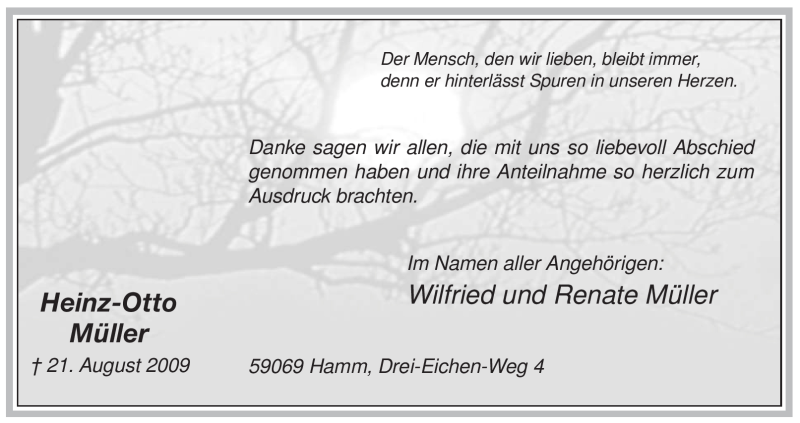  Traueranzeige für Heinz-Otto Müller vom 17.10.2009 aus WESTFÄLISCHER ANZEIGER