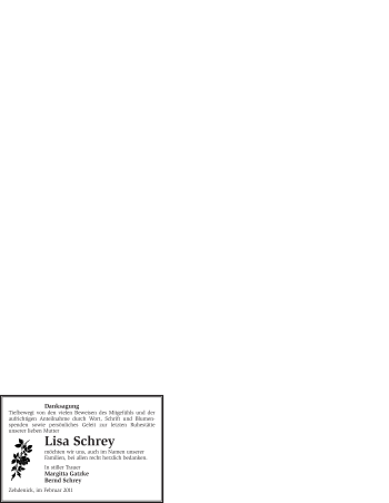 Traueranzeige von Lisa Schrey von WESTFÄLISCHER ANZEIGER