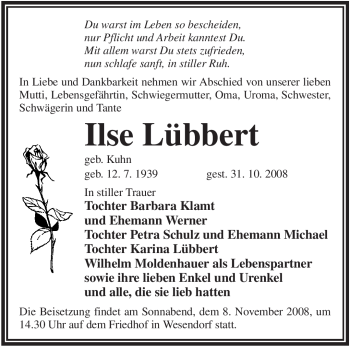 Traueranzeige von Ilse Lübbert von WESTFÄLISCHER ANZEIGER