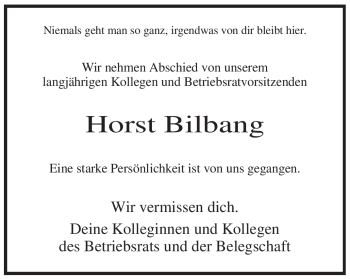 Traueranzeige von Horst Bilbang von WESTFÄLISCHER ANZEIGER