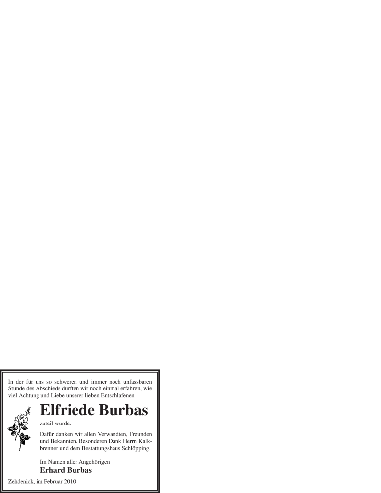  Traueranzeige für Elfriede Burbas vom 20.02.2010 aus WESTFÄLISCHER ANZEIGER