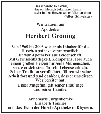 Traueranzeige von Heribert Gröning von WESTFÄLISCHER ANZEIGER