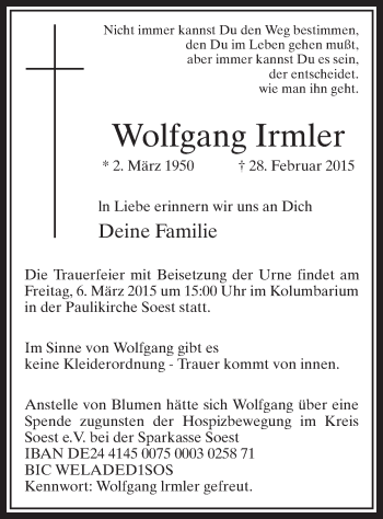 Traueranzeige von Wolfgang lrmler von MZV