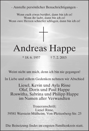 Traueranzeige von Andreas Happe von MZV