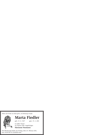 Traueranzeige von Marta Fiedler von WESTFÄLISCHER ANZEIGER