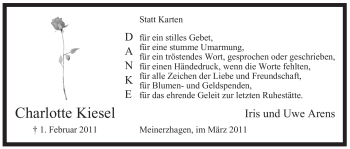 Traueranzeige von Charlotte Kiesel von WESTFÄLISCHER ANZEIGER