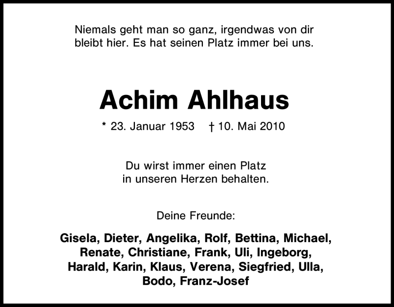  Traueranzeige für Achim Ahlhaus vom 12.05.2010 aus WESTFÄLISCHER ANZEIGER