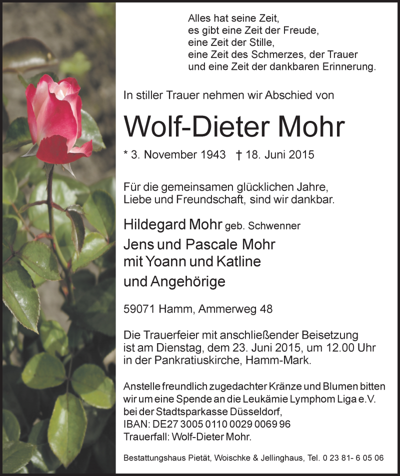  Traueranzeige für Wolf-Dieter Mohr vom 20.06.2015 aus MZV