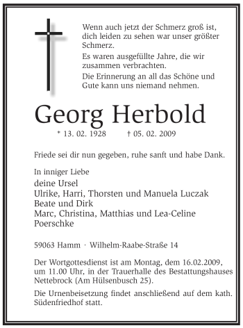 Traueranzeige von Georg Herbold von WESTFÄLISCHER ANZEIGER