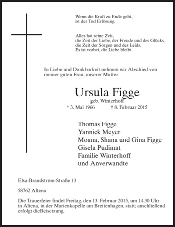 Traueranzeige von Ursula Figge von MZV