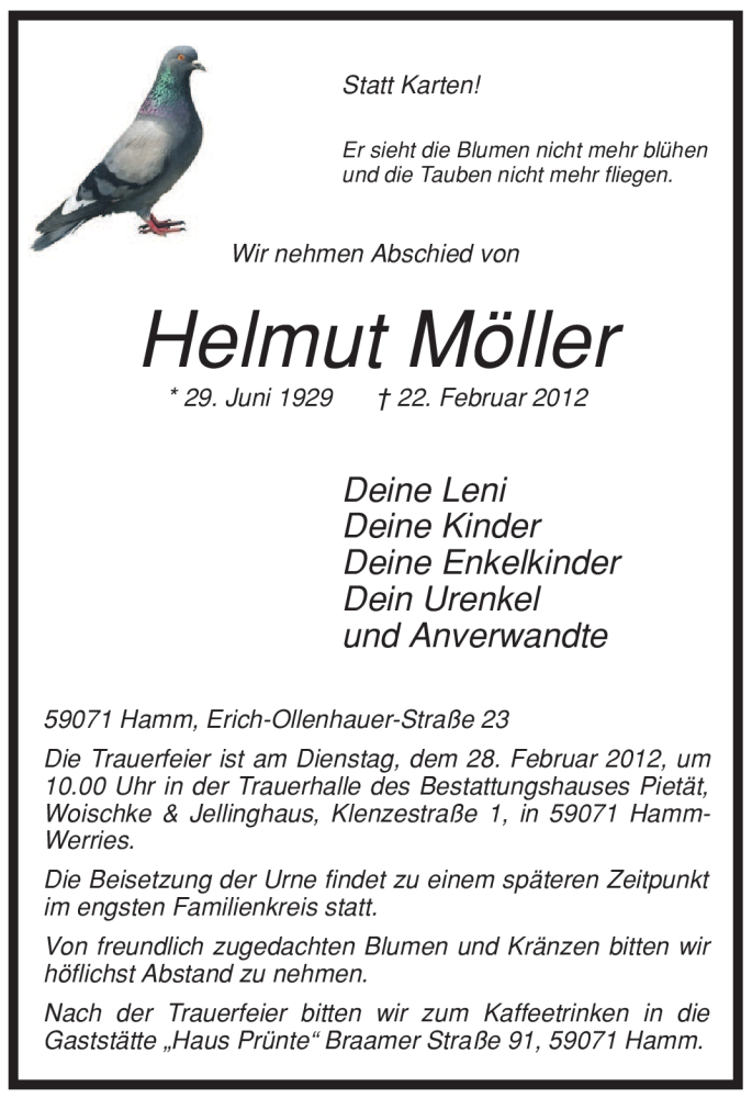  Traueranzeige für Helmut Möller vom 24.02.2012 aus WESTFÄLISCHER ANZEIGER