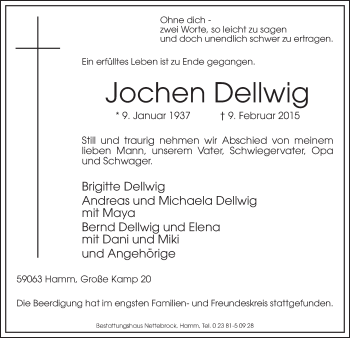 Traueranzeige von Jochen Dellwig von MZV