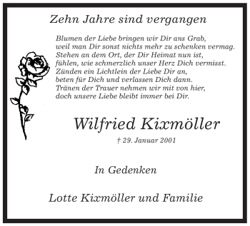 Traueranzeige von Wilfried Kixmöller von WESTFÄLISCHER ANZEIGER