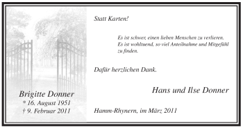 Traueranzeige von Brigitte Donner von WESTFÄLISCHER ANZEIGER