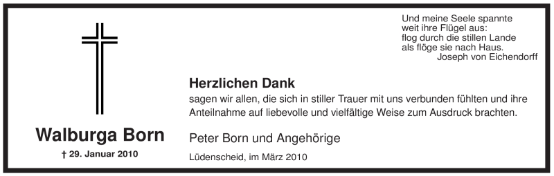  Traueranzeige für Walburga Born vom 06.03.2010 aus WESTFÄLISCHER ANZEIGER