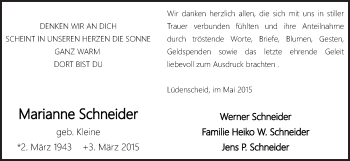Traueranzeige von Marianne Schneider von MZV