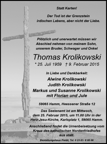 Traueranzeige von Thomas Krolikowski von MZV