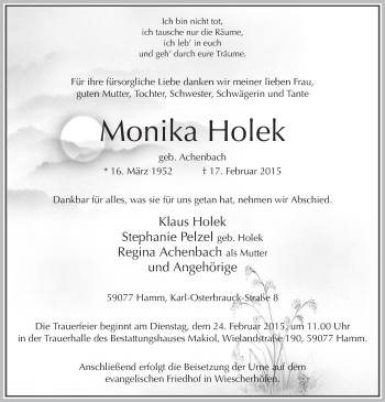 Traueranzeige von Monika Holek von MZV