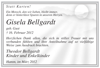 Traueranzeige von Gisela Bellgardt von WESTFÄLISCHER ANZEIGER