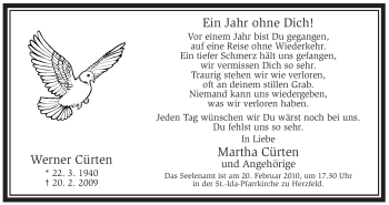 Traueranzeige von Werner Cürten von WESTFÄLISCHER ANZEIGER