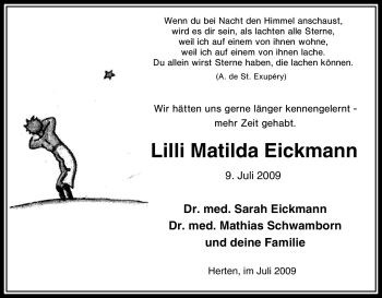 Traueranzeige von Lilli Matilda Eickmann von WESTFÄLISCHER ANZEIGER