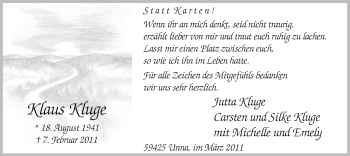 Traueranzeige von Klaus Kluge von WESTFÄLISCHER ANZEIGER