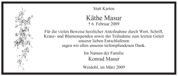 Traueranzeige von Käthe Masur von WESTFÄLISCHER ANZEIGER