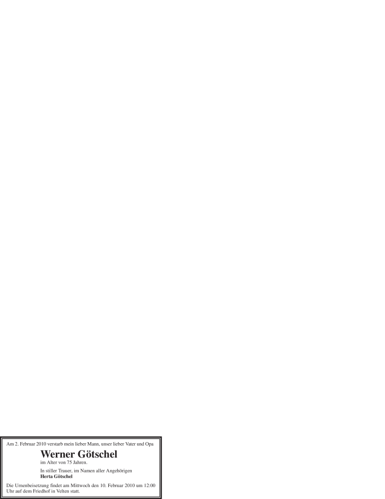  Traueranzeige für Werner Götschel vom 06.02.2010 aus WESTFÄLISCHER ANZEIGER