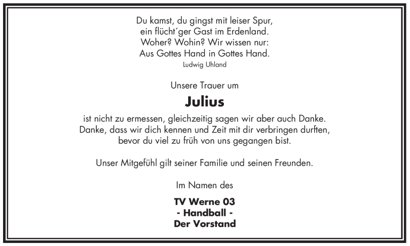  Traueranzeige für Julius Glitz-Ehringhausen vom 07.07.2009 aus WESTFÄLISCHER ANZEIGER
