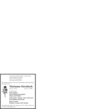 Traueranzeige von Marianne Sternbeck von WESTFÄLISCHER ANZEIGER