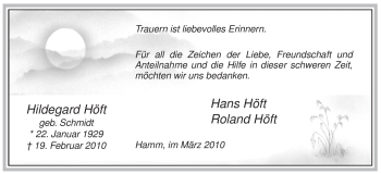Traueranzeige von Hildegard Höft von WESTFÄLISCHER ANZEIGER