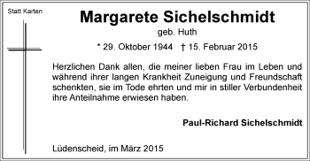 Traueranzeige von Margarete Sichelschmidt von MZV