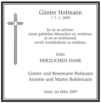 Traueranzeige von Günter Hofmann von WESTFÄLISCHER ANZEIGER