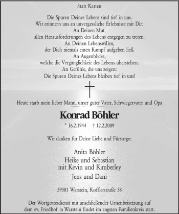 Traueranzeige von Konrad Böhler von WESTFÄLISCHER ANZEIGER