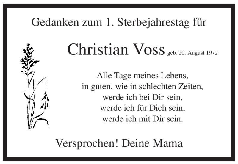  Traueranzeige für Christian Voss vom 17.06.2009 aus WESTFÄLISCHER ANZEIGER