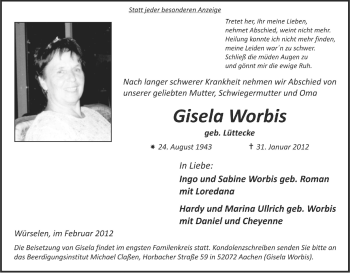 Traueranzeige von Gisela Worbis von WESTFÄLISCHER ANZEIGER