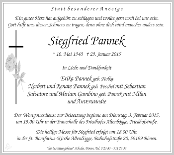 Traueranzeige von Siegfried Pannek von MZV
