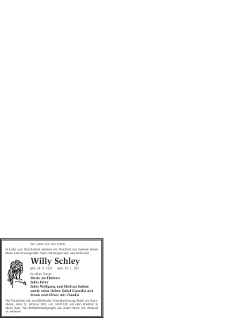 Traueranzeige von Willy Schley von WESTFÄLISCHER ANZEIGER