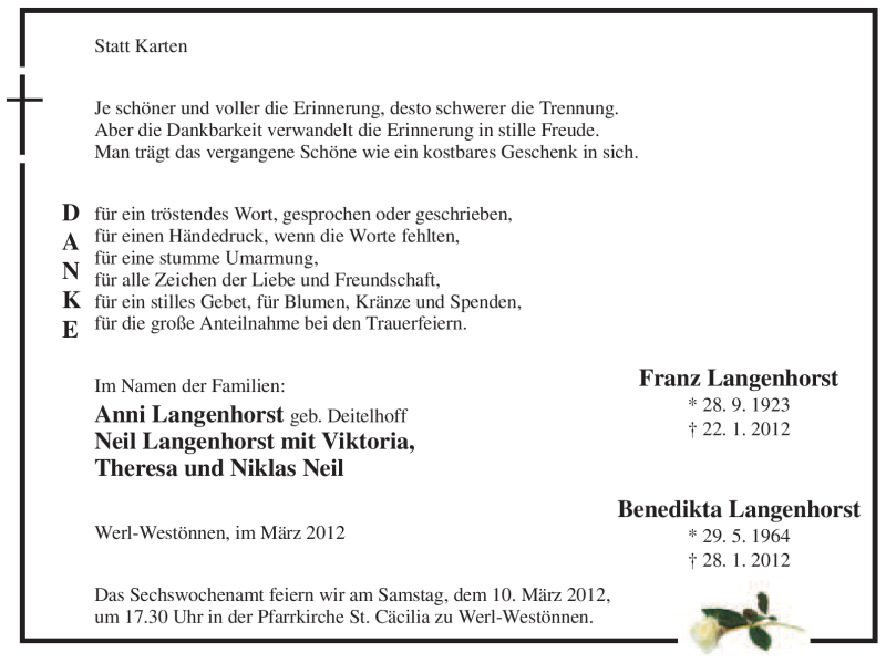  Traueranzeige für Franz Langenhorst vom 06.03.2012 aus WESTFÄLISCHER ANZEIGER