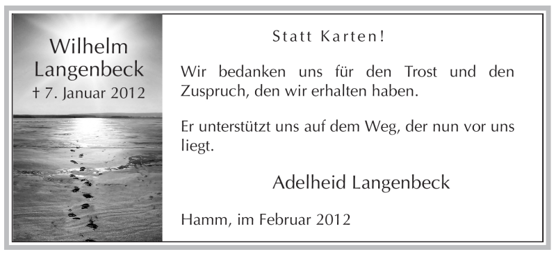  Traueranzeige für Wilhelm Langenbeck vom 11.02.2012 aus WESTFÄLISCHER ANZEIGER