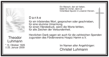 Traueranzeige von Theodor Luhmann von WESTFÄLISCHER ANZEIGER