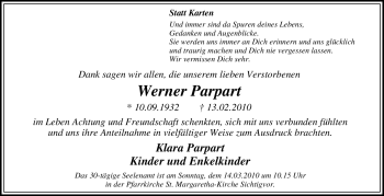 Traueranzeige von Werner Parpart von WESTFÄLISCHER ANZEIGER