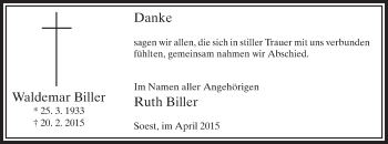 Traueranzeige von Waldemar Biller von MZV