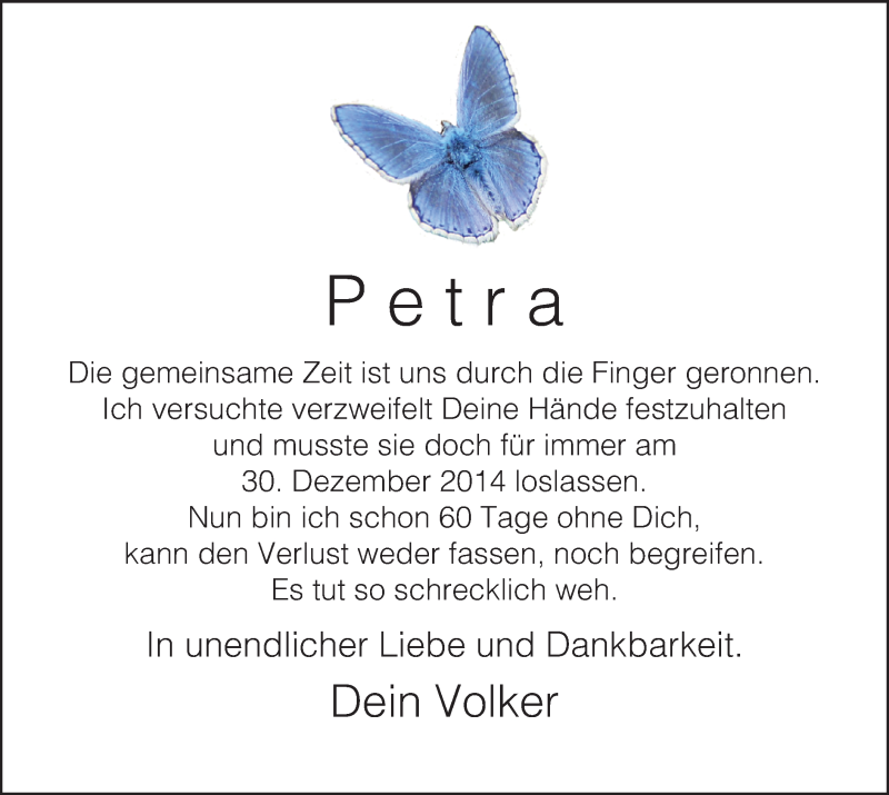  Traueranzeige für Petra Reichstein vom 28.02.2015 aus MZV