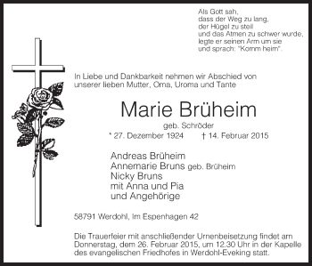 Traueranzeige von Marie Brüheim von MZV