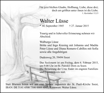 Traueranzeige von Walter Lüsse von MZV