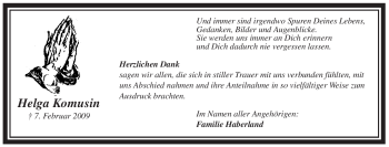 Traueranzeige von Helga Komusin von WESTFÄLISCHER ANZEIGER